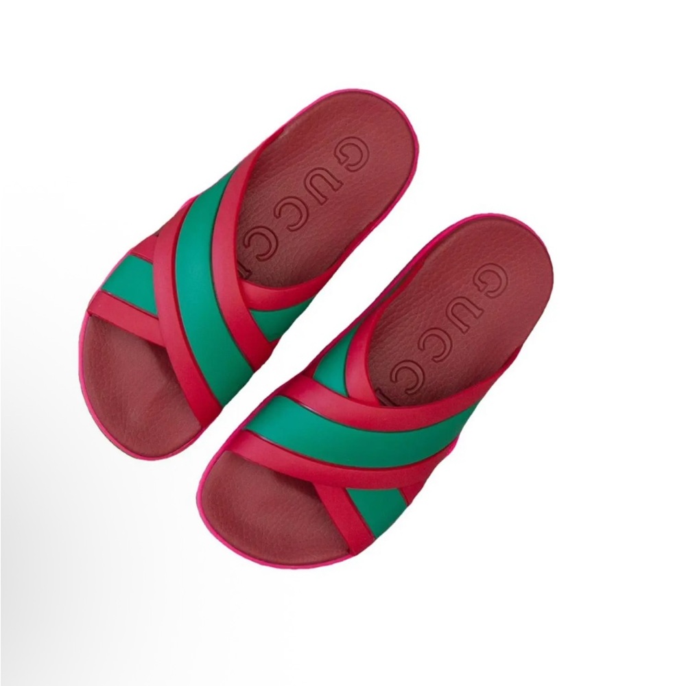 💯 Authentic Gucci Red & Green Slide Rubber Upper & Sole Sandal, perfect 4 Summer